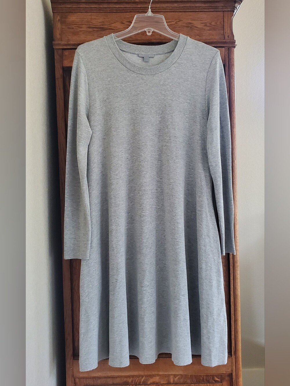COS Heather Grey Viscose-Blend Jersey A-Line Swing Dress with Raw Edge Hem MED